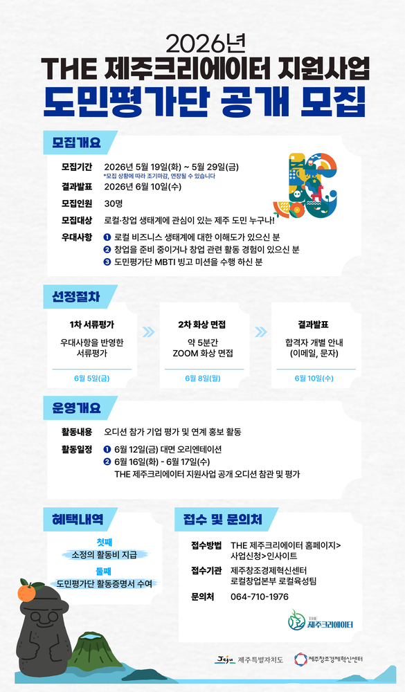 THE 제주크리에이터 지원사업 공개 오디션 도민평가단 모집 포스터.png